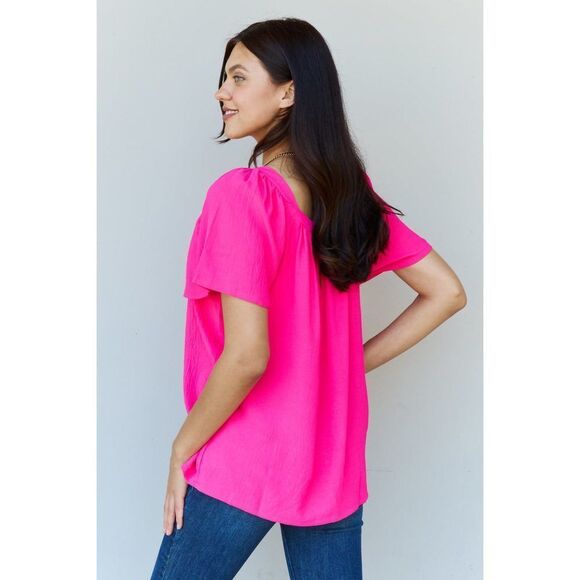 Ninexis Keep Me Close Square Neck Short Sleeve Blouse In Fuchsia - Picture 2 of 4